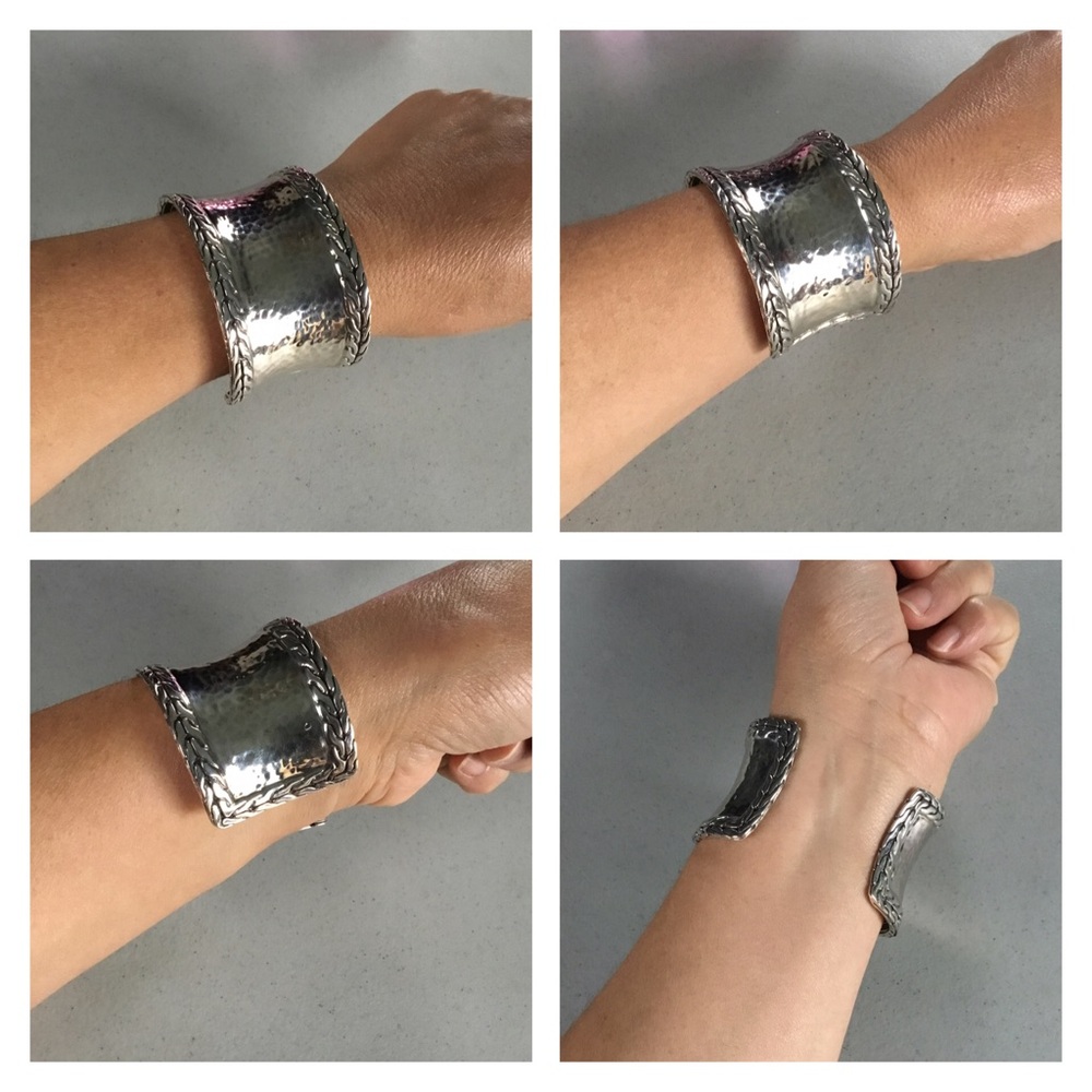 JOHN HARDY PALU WIDE CONCAVE HAMMERED CUFF BRACELET JH 925 STERLING SILVER - Picture 2 of 14